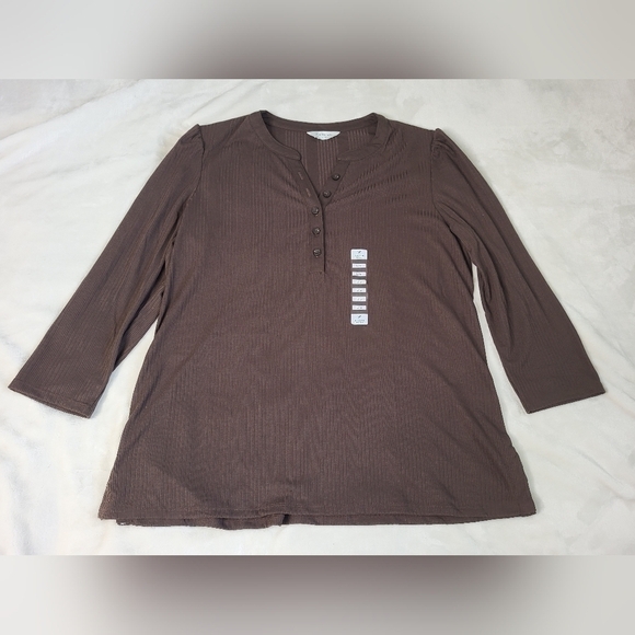 Denver Hayes 3/4 Sleeve Henley Shirt. Brown Size Large. - Picture 3 of 9